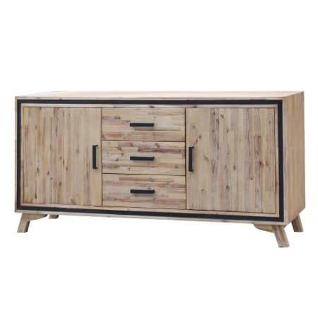 Buffet Sideboard in Silver Brush Colour with Solid Acacia & Veneer Wooden Frame Storage Cabinet with Drawers - Image 2