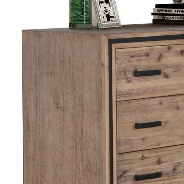 Tallboy with 5 Storage Drawers Solid Acacia Wooden Frame in Silver Brush Colour - Image 2