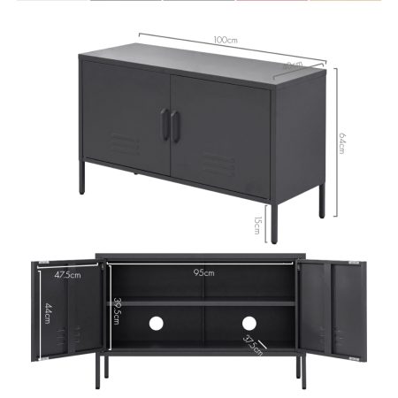 Artiss Buffet Sideboard Metal Cabinet - BASE Charcoal - Image 2
