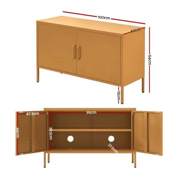 Artiss Buffet Sideboard Metal Cabinet - BASE Yellow - Image 2