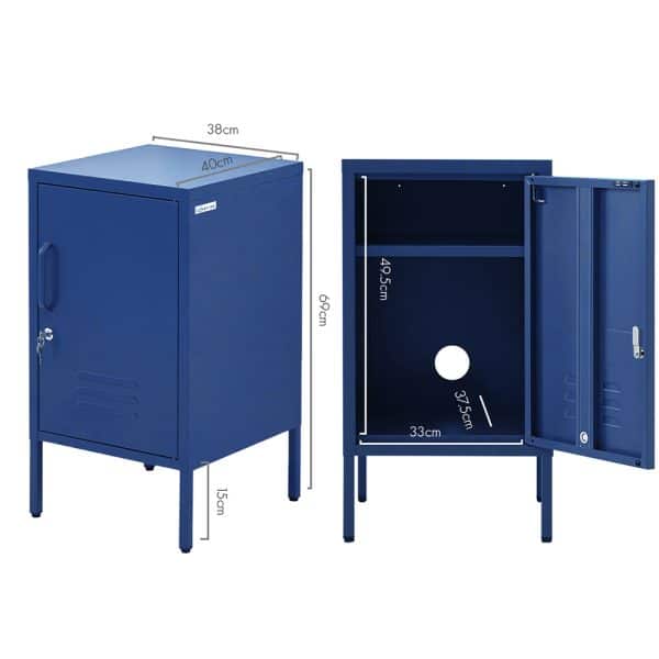 Artiss Bedside Table Metal Cabinet - Blue - Image 2
