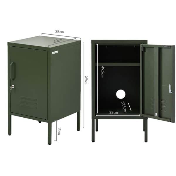 Artiss Bedside Table Metal Cabinet - Green - Image 2