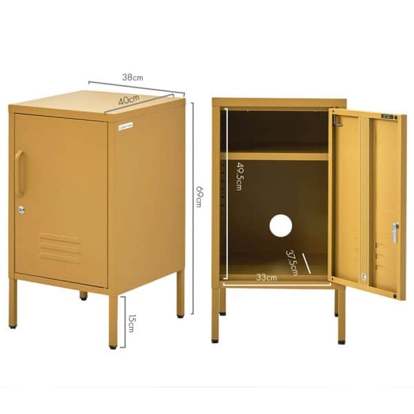 Artiss Bedside Table Metal Cabinet - Yellow - Image 2