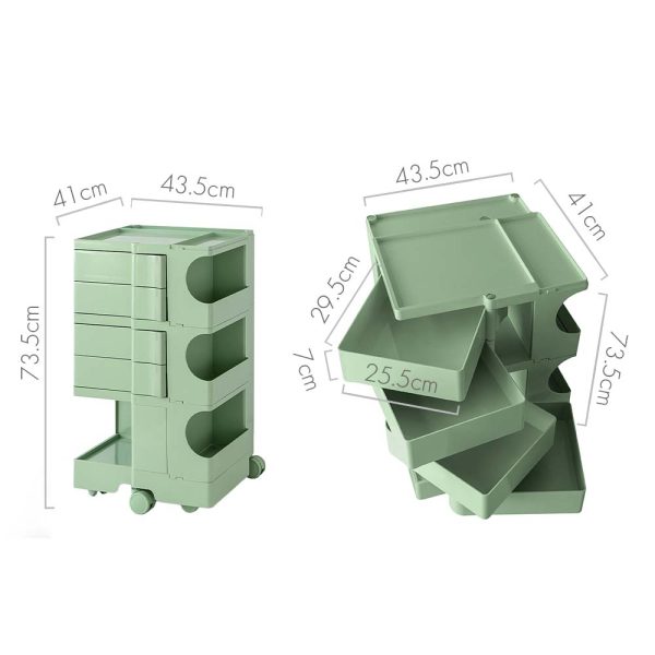 Artiss Storage Trolley Bedside Table 5 Tier Cart Boby Replica Green - Image 2