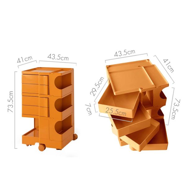 Artiss Storage Trolley Bedside Table 5 Tier Cart Boby Replica Orange - Image 2