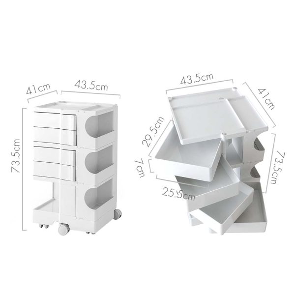 Artiss Storage Trolley Cart Bedside Table 5 Tier White - Image 2