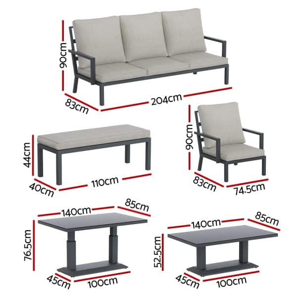 Gardeon 5-Piece Outdoor Furniture Setting Table Chair Set Aluminium Sofa 7-Seater - Image 2