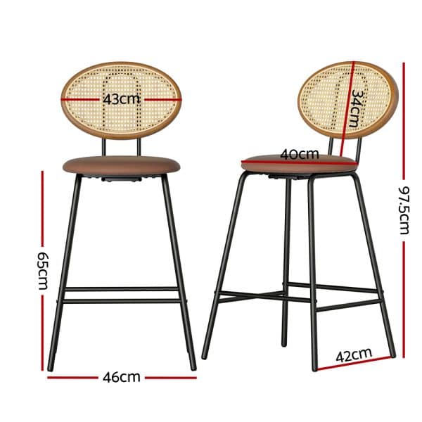 Artiss 2x Bar Stools PU Leather Stools Brown - Image 2