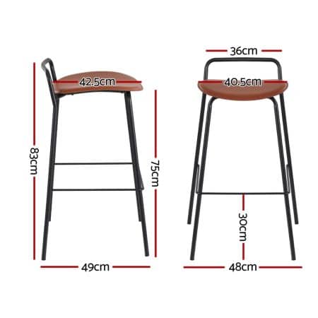 2x Artiss Bar Stools Kitchen Counter Stools Metal Brown - Image 2