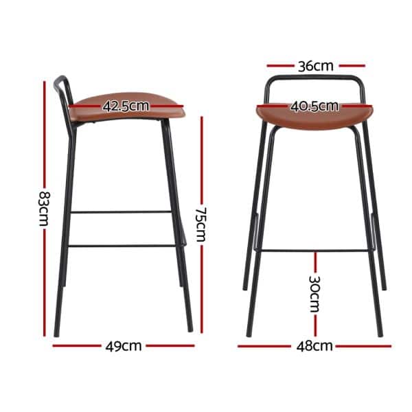 2x Artiss Bar Stools Kitchen Counter Stools Metal Brown - Image 2