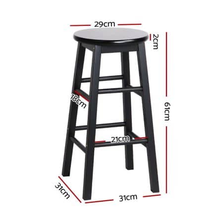 Artiss 2x Bar Stools Round Chairs Wooden Black - Image 2