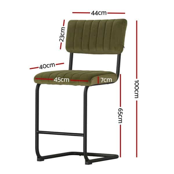 Artiss 2x Bar Stools Velvet Chairs Green - Image 2