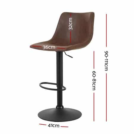 Artiss 2x Bar Stools Vintage Leather Swivel Gas Lift Brown - Image 2