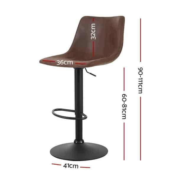Artiss 2x Bar Stools Vintage Leather Swivel Gas Lift Brown - Image 2