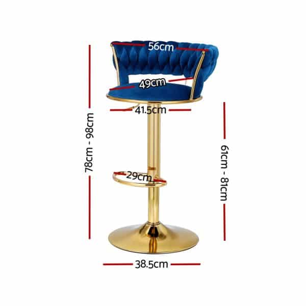 Artiss Bar Stools Gas Lift Velvet Woven Backrest Navy - Image 2