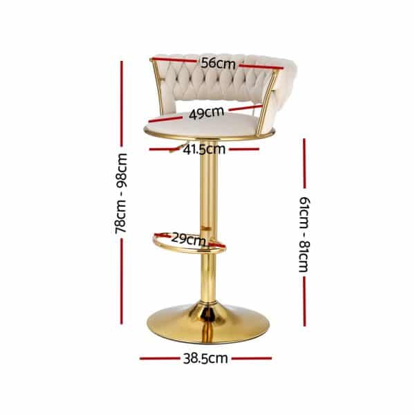 Artiss 2x Bar Stools Gas Lift Velvet Woven Backrest Ivory - Image 2