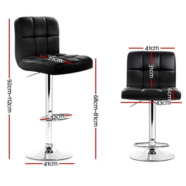 Artiss 4x Bar Stools Leather Gas Lift Black - Image 2