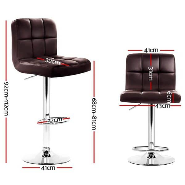 Artiss 4x Bar Stools Leather Gas Lift Brown - Image 2