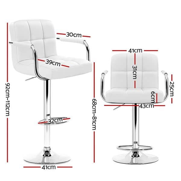 Artiss 4x Bar Stools Leather Gas Lift w/Armrest White - Image 2