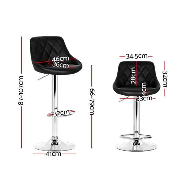 Artiss 2x Bar Stools Leather Padded Gas Lift Stool Black - Image 2