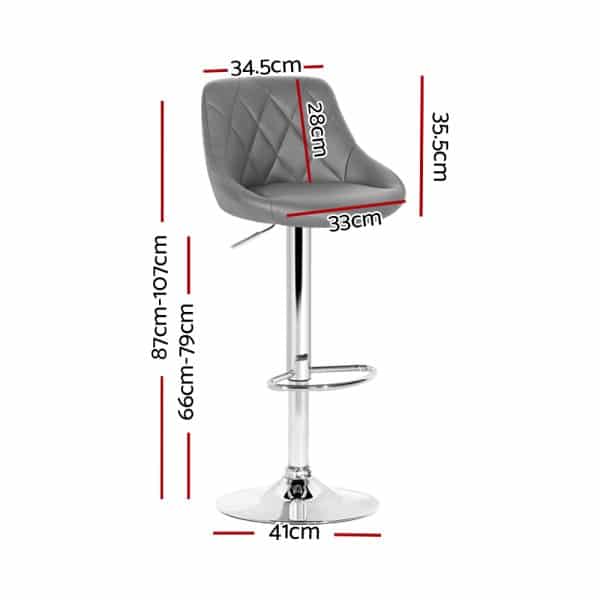 Artiss 2x Bar Stools Leather Padded Gas Lift Grey - Image 2