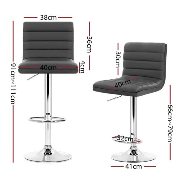 Artiss Set of 4 PU Leather Lined Pattern Bar Stools- Grey and Chrome - Image 2