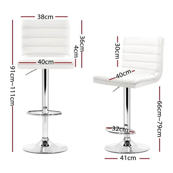 Artiss 4x Bar Stools Padded Leather Gas Lift White - Image 2