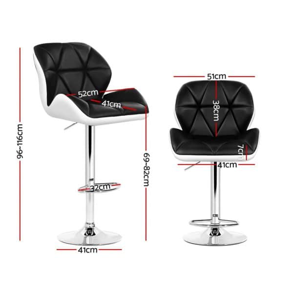 Artiss 4x Bar Stools Gas Lift Padded Leather Black & White - Image 2