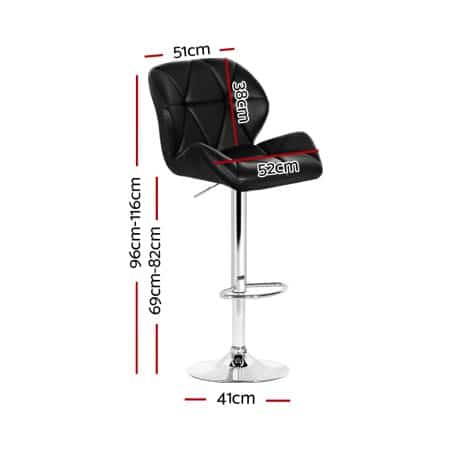 Artiss 2x Bar Stools Gas Lift Padded Leather Black - Image 2