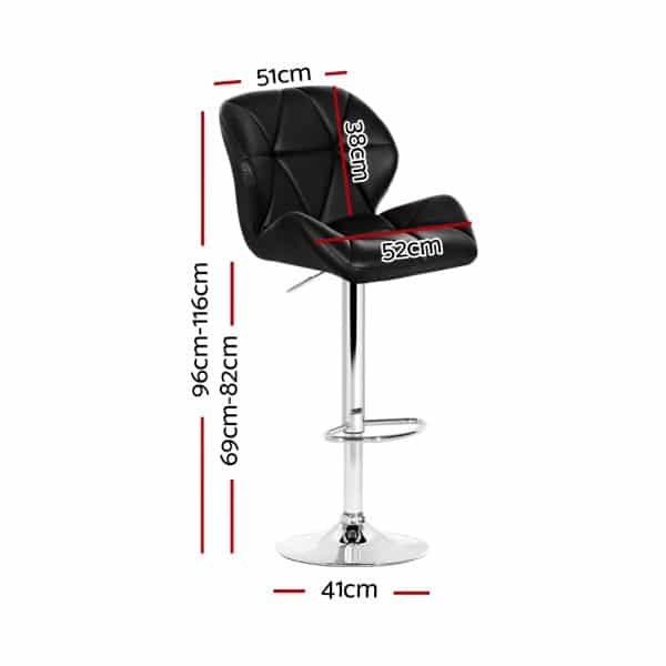 Artiss 2x Bar Stools Gas Lift Padded Leather Black - Image 2