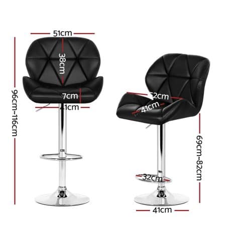 Artiss 4x Bar Stools Gas Lift Padded Leather Black - Image 2