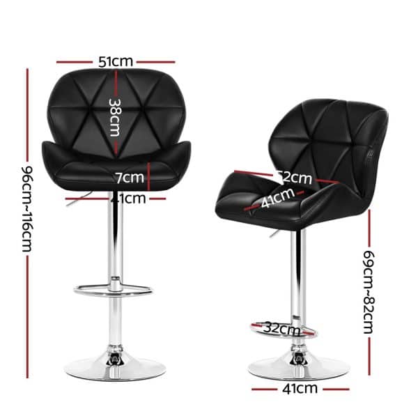 Artiss 4x Bar Stools Gas Lift Padded Leather Black - Image 2