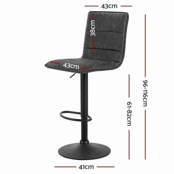 Artiss 2x Bar Stools Gas Lift Vintage Leather Grey - Image 2
