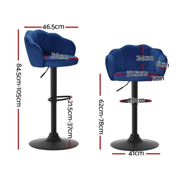 Artiss 4x Bar Stools Gas Lift Velvet Blue - Image 2