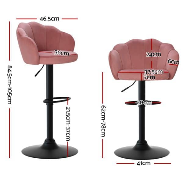 Artiss 2x Bar Stools Gas Lift Velvet Pink - Image 2