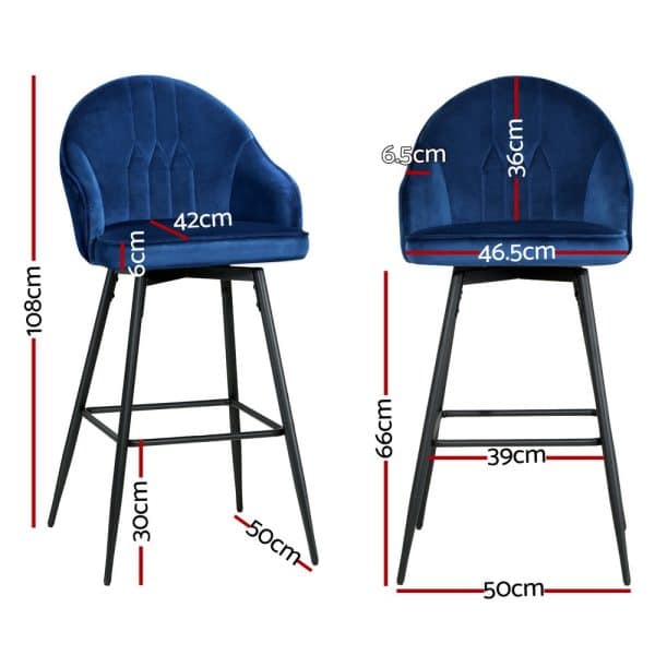 Artiss 4x Bar Stools Velvet Swivel Metal Legs Blue - Image 2