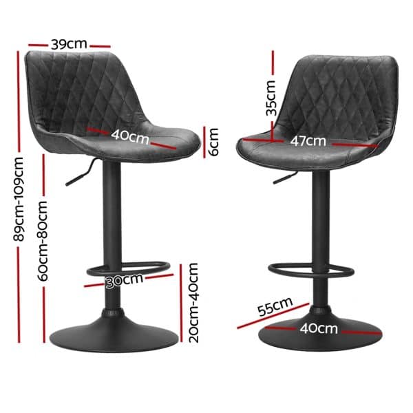 Artiss 4x Bar Stools Gas Lift Vintage Leather Black - Image 2