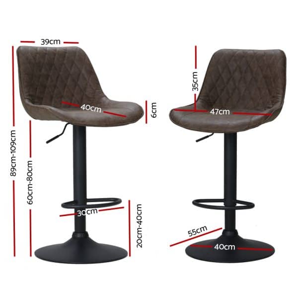 Artiss 2x Bar Stools Gas Lift Vintage Leather Brown - Image 2