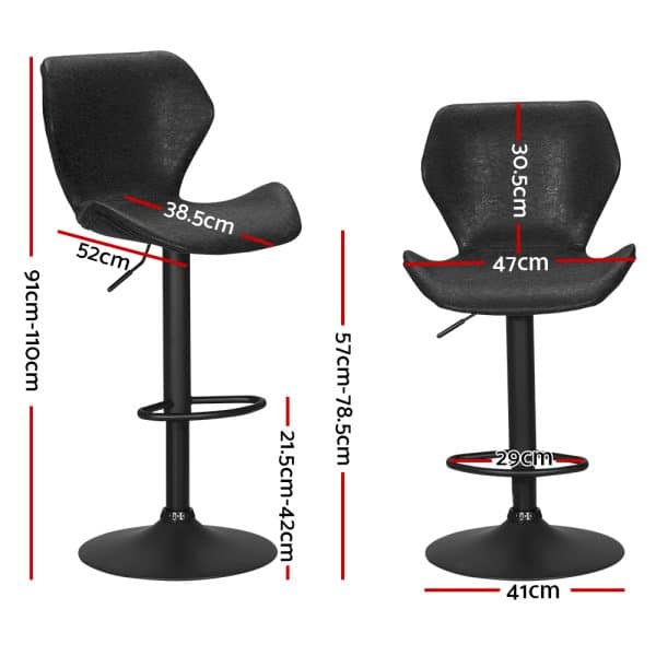 Artiss Bar Stools Kitchen Counter Stools Swivel Gas Lift Vintage Chairs Black x2 - Image 2