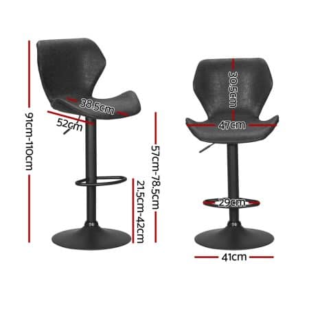 Artiss 4x Bar Stools Vintage Leather Gas Lift Black - Image 2