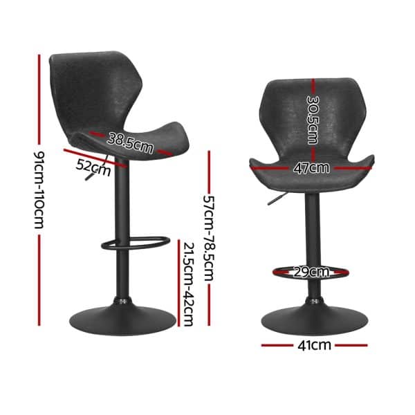 Artiss 4x Bar Stools Vintage Leather Gas Lift Black - Image 2
