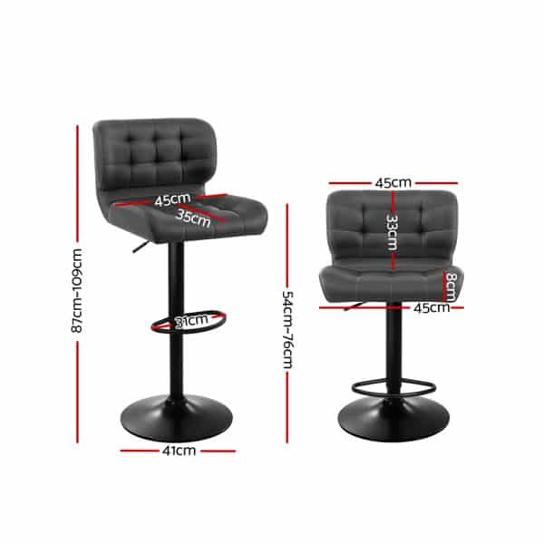 Artiss 2x Bar Stools Gas Lift Leather Padded Grey - Image 2