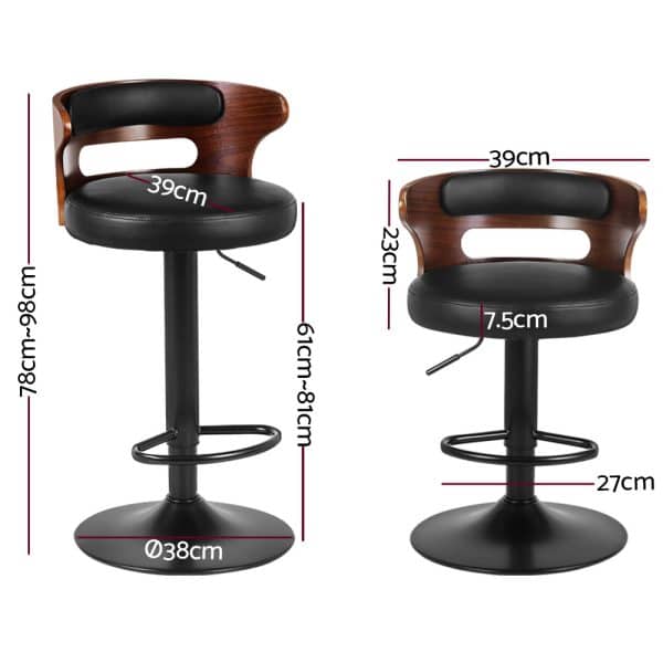 Artiss 2x Bar Stools Gas Lift Faux Leather - Image 2