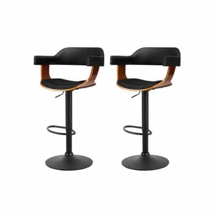 Artiss 2x Bar Stools Gas Lift Leather w/Armrest All Black