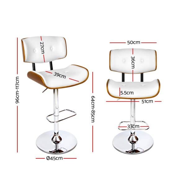 Artiss 2x Bar Stools Gas Lift Leather White - Image 2