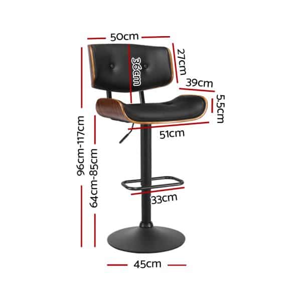 Artiss 2x Bar Stools Gas Lift Leather All Black - Image 2