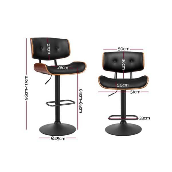 Artiss 4x Bar Stools Gas Lift Leather All Black - Image 2