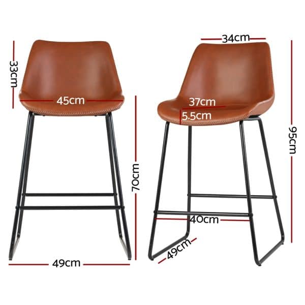 Artiss 4x Bar Stools Leather Padded Metal Legs Brown - Image 2