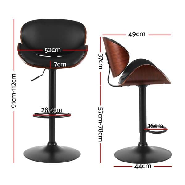 Artiss 4x Bar Stools Gas Lift Leather Padded Black - Image 2