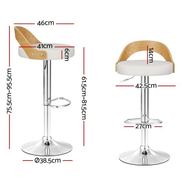 Artiss 2x Bar Stools Adjustable Leather Padded White - Image 2